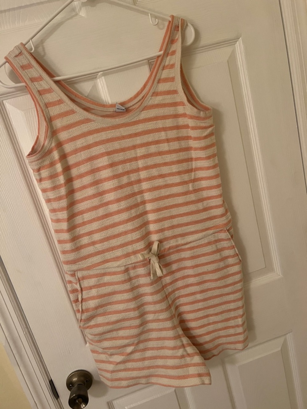 2/$7 Old Navy Peach and Cream Striped terry cloth romper